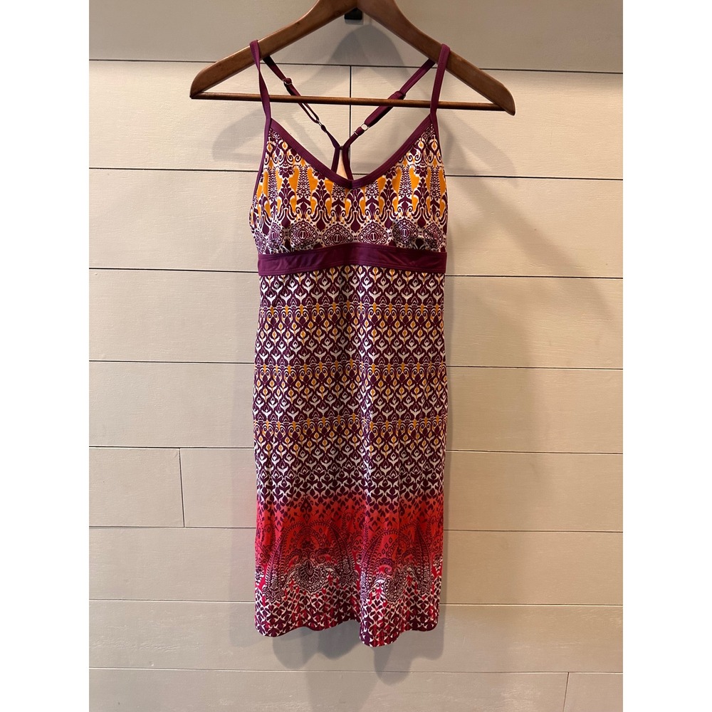 Athleta Printed Athletic Dress Purple Orange Red Geometric Shelf Bra XS 221593